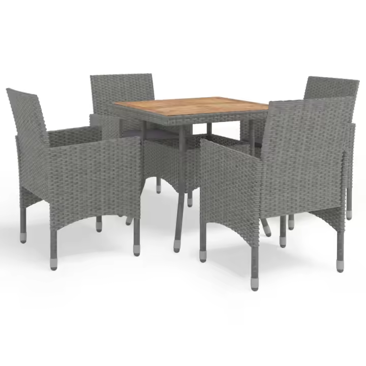 vidaXL Muebles de jardín 5 piezas ratán sintético gris y acacia - 1