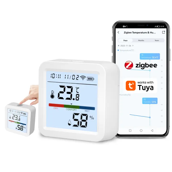 Sensor De Temperatura Y Humedad Inteligente ZigBee Tuya Con Pantalla LCD Iluminada Compatible Con Google Assistant Requiere Hub Tuya Zigbee - 1