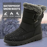 Botas De Nieve Para Mujer 2024 Con Colar De Pelo De Zorro Impermeables Altas Antideslizantes Cuero Sintético Y Algodón Plataforma Botines De Invierno - details 0