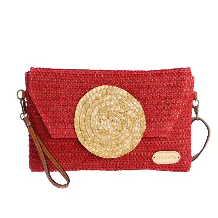 Bolso bandolera para mujer AMICHI Sole de rafia negro con cierre magnético - 1