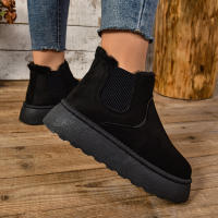 Botas Cortas De Peluche Para Mujer Invierno 2024 Calzado Casual Suela De Goma Material De Superficie CANVAS Lining PU Botas Chelsea De Tobillo Plataforma Sin Tacón - details 18