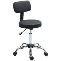 HOMCOM Taburete Giratorio Taburete con Ruedas y Respaldo Taburete de Trabajo con Altura Regulable 78-93 cm Asiento Tapizado de Cuero Sintético Negro - details 0