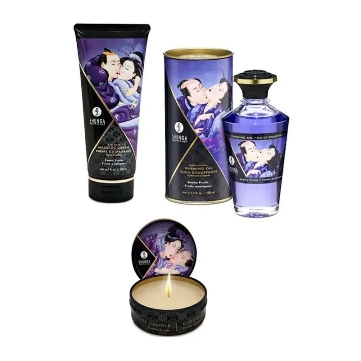 INCIENSOSHOP - Pack 3 unidades de productos de Frutas exoticas (crema, aceite y vela de masaje) de SHUNGA - 1