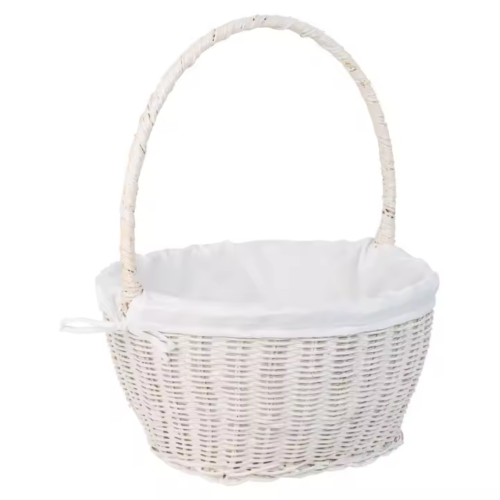 Cesta Redonda de Médula con Forro Blanco - Tejida con Médula - Marrón - Dimensiones 32x21x16-30cm - Organiza Tus Pertenencias de Manera Elegante - Bolsas y Cestas - 1