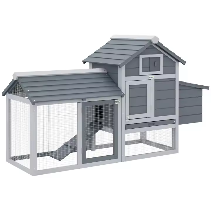 PawHut gallinero gallinero gallinero gallinero con caja nido gallinero gallinero gallinero con rampa madera de abeto gris 150,5 x 54 x 87 cm - 1