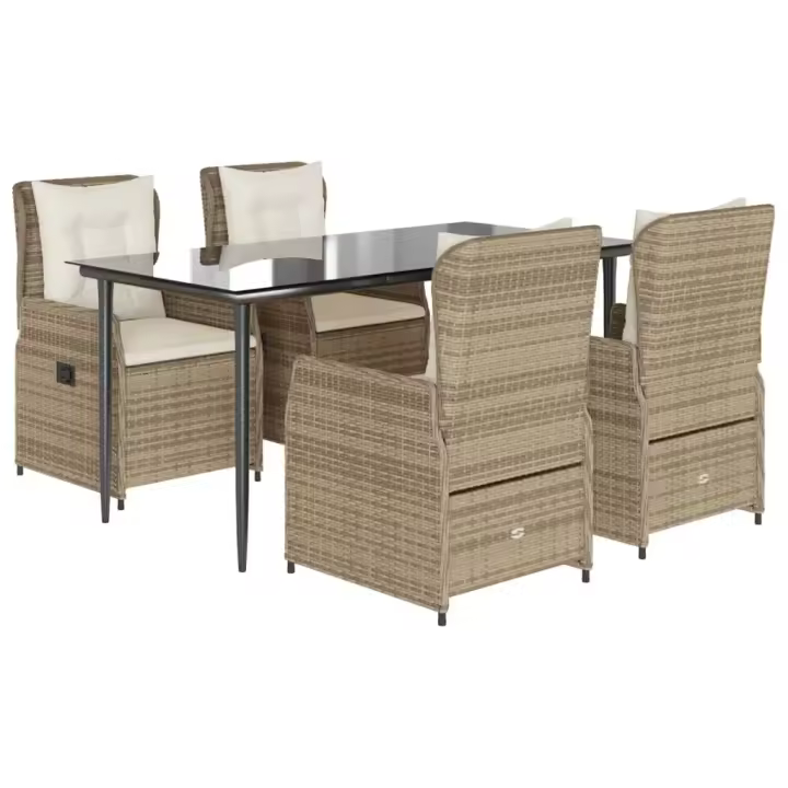 vidaXL Set comedor de jardín 5 pzas con cojines ratán sintético beige - 1
