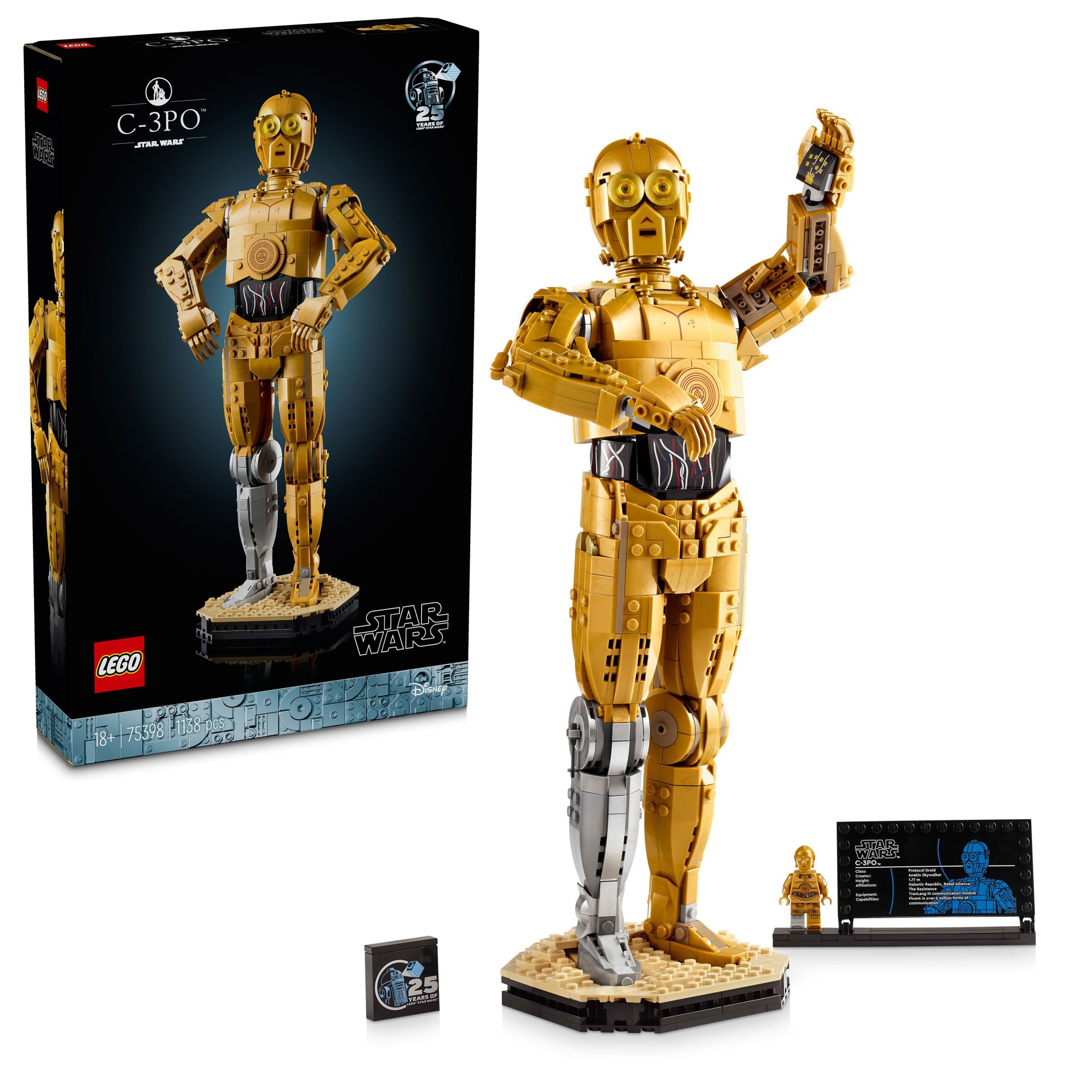 LEGO 75398 Star Wars: C-3PO, Figura para Construir con Base Expositiva y Minifigura, Ideal para Fans Adultos y Coleccionistas de la Saga