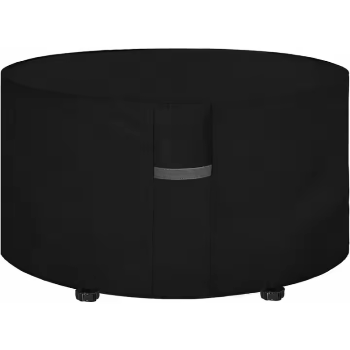 Funda para mesa de jardín con salidas de aire, impermeable, resistente al viento, anti-UV, resistente a desgarros, funda protectora robusta de tela Oxford 210D para salón, redonda (180x90cm) - Negro - 1