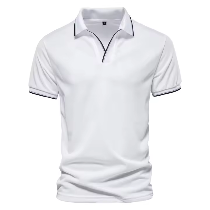 POLO de talla European para hombre, camiseta POLO de color sólido con Cuello en V, ropa de trabajo, tops de manga Corta para Primavera y Verano 2024 - 1
