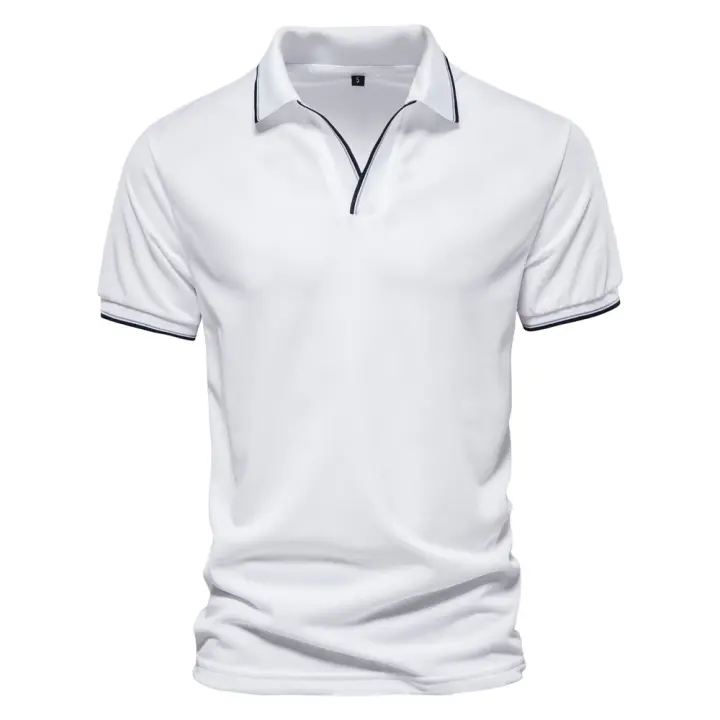 POLO de talla European para hombre, camiseta POLO de color sólido con Cuello en V, ropa de trabajo, tops de manga Corta para Primavera y Verano 2024 - 1