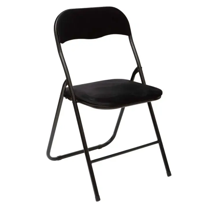 Silla Plegable de Terciopelo Negro - Asiento Cómodo - 1