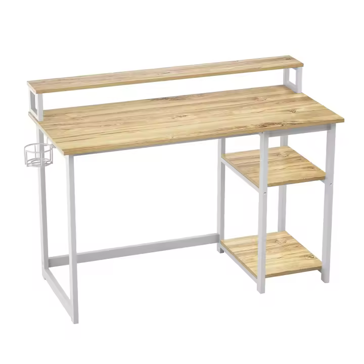 Escritorio de Ordenador con Soporte de Monitor, Escritorio de Oficina con Estantes de Almacenamiento Ajustables, Pequeño Escritorio Reversible para el Estudio, Beige - 1