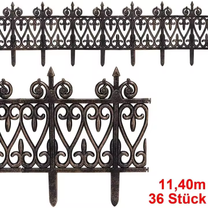 6X Set de 6 Bordes de césped Símil Deco Bronce 11,4m Borde Delimitador para jardín Valla para canteros Cerca separadora - 1