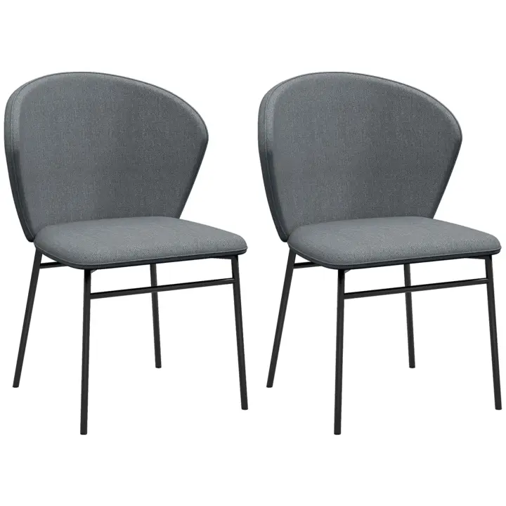 HOMCOM Juego de 2 sillas de comedor, silla de cocina, asiento tapizado en tela con aspecto de lino, patas de acero estables, silla de oficina, diseño moderno, color gris - 1