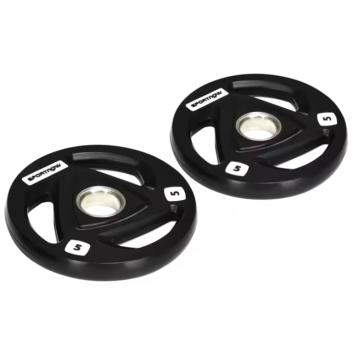SPORTNOW Juego de 2 Discos de Pesas Olímpicas de Hierro Fundido 5 kg/10 kg Placas de Pesas Recubierta de Goma con Barra Tri-Grip y Orificio de 5 cm para Fitness en Gimnasio Casa Negro - 1