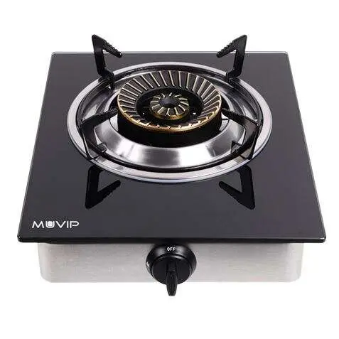 Muvip cocina de gas inox 1 fuego - cristal templado - encendido piezoelectrico - quemador de hierro fundido desmontable - 1