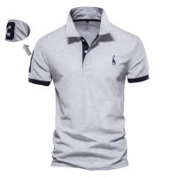 Camisa Polo Bordada AIOPESON Para Hombres Algodón 35% Estilo Casual Color Sólido Ajustada Moda Verano Ropa Nueva Marca - details 4