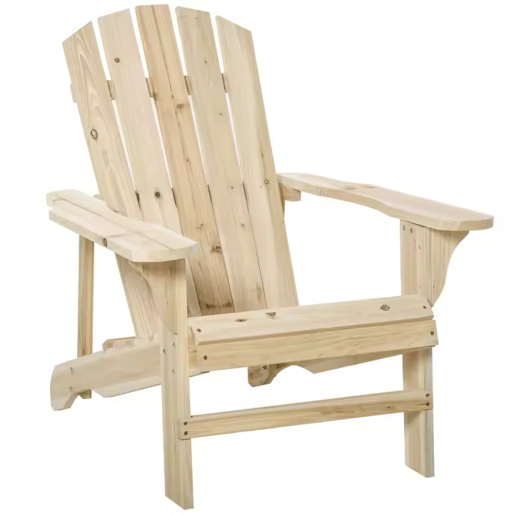 Outsunny Silla Adirondack de Madera Silla de Jardín con Asiento Extra Ancho Carga 150 kg para Patio Terraza Balcón 78x89x88 cm - 1