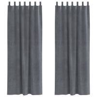 Cortinas Opacas vidaXL con Lazos de Suspensión 2 pcs Gris Claro de Terciopelo - details 1
