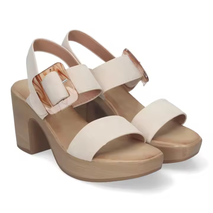 PuntoSalao Sandalias de tacón y plataforma para mujer hebilla nacarada color beige XFH-785 - 1