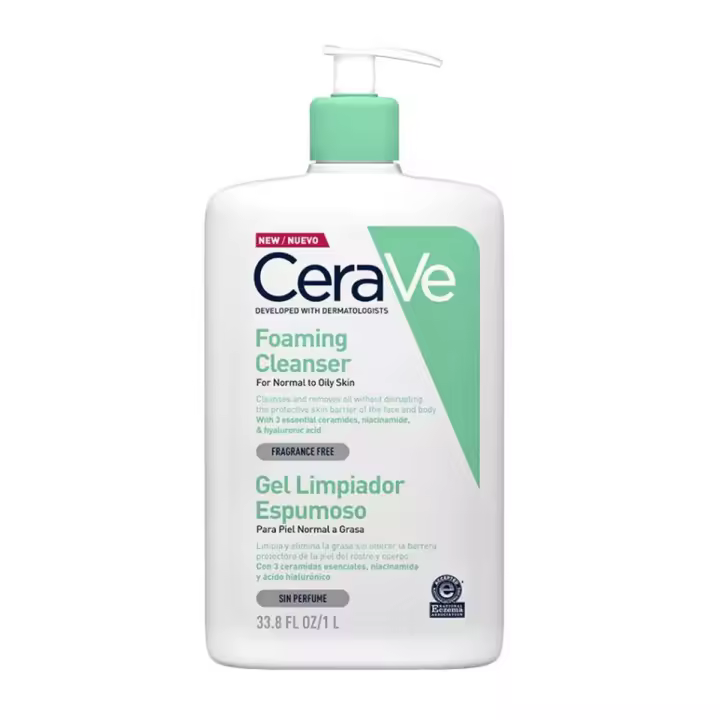 CERAVE PIEL NORMAL A GRASA GEL LIMPIADOR ESPUMOSO SIN PERFUME 1000ML - 1