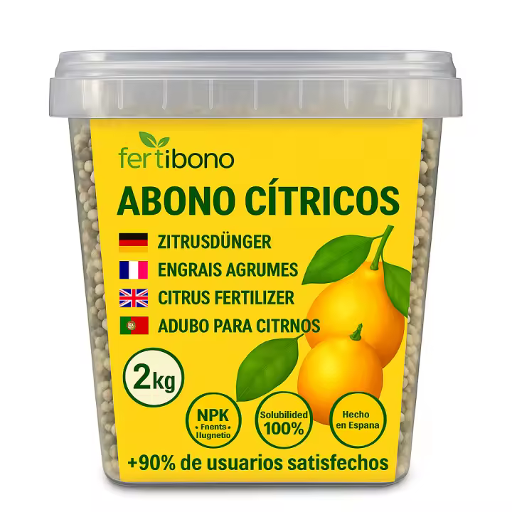 FERTIBONO Abono Cítricos Premium para Limonero y Naranjos, 20-5-11, (2Kg), con Hierro, Calcio, Azufre, Magnesio, y Manganeso - Evita Amarillo en Hojas, Corrector de Carencias Múltiples - 1