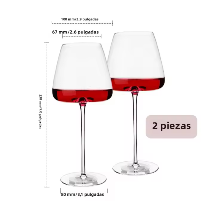 Vaso De Vino Tinto Ultra-Fino De Cristal Hecho a Mano 260-650ML Capacidad Gran Abdomen Para Prueba De Vino Bordeado De Burdeos Y Burgundy - 1