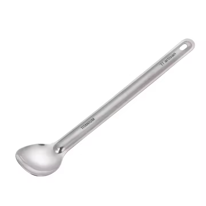 Tiartisan Cuchara Y Cuchillo De Titanio Puro Con Mango Largo Para Camping Al Aire Libre Utensilios De Mesa Ultraligeros Portátiles Mitad Pulido - 1
