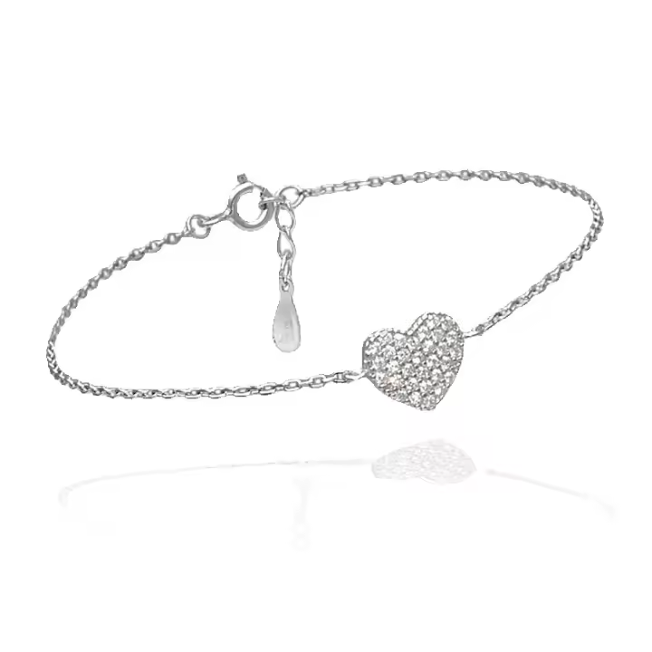 Pulsera de Plata con Corazón de Cristales, 16+4 cm de Largo, Dije de 9 mm, Cadena Ajustable, Ref: CHP133PULP202W - 1