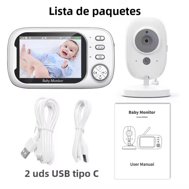 Monitor De Bebé Inalámbrico Con Vídeo 3.5 Pulgadas Cámara De Seguridad Bidireccional Visión Nocturna Monitoreo De Temperatura Y Alarma De Llorido Portátil Con Pantalla LCD Y Batería Recargable - 1