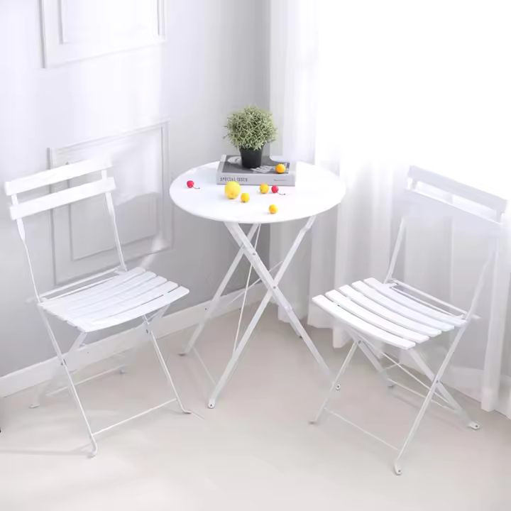Juego de Mesa y sillas Plegables para balcón al Aire Libre de Tres Piezas, Juego de Mesa y sillas de Taberna para terraza de Acero, Juego de Muebles de Mesa y Silla Plegables de 3 Piezas - 1