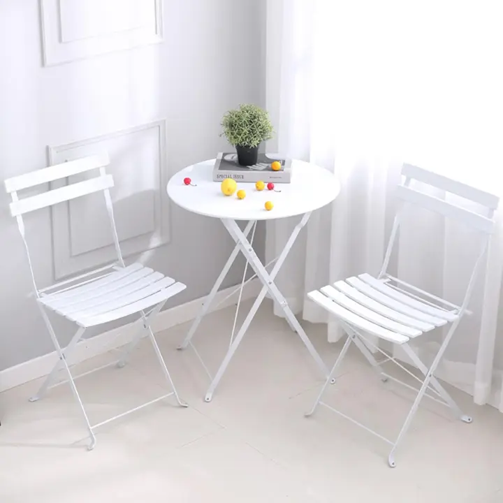Juego de Mesa y sillas Plegables para balcón al Aire Libre de Tres Piezas, Juego de Mesa y sillas de Taberna para terraza de Acero, Juego de Muebles de Mesa y Silla Plegables de 3 Piezas - 1