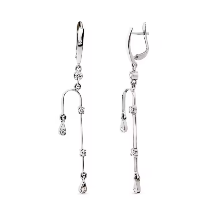 Inmaculada Romero Pendientes Oro Blanco 18k Mujer Largos 59 Mm Circonitas Elegantes - 1