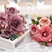 DociDaci Arreglo De Flores Artificiales Rosa De Seda Retro Con Almohadillas De Hydrangea Y Peonía Vintage Decoración De Casa Para Boda Accesorios De Fiesta - details 4