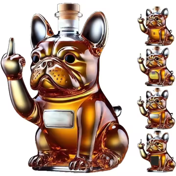 Botella de vino con forma de bulldog, decantador de vino con forma de perro en 3D de 10 oz, vaso de whisky, botella de vino de whisky para perro, decantador de vino tinto creativo, vasos de degustación de whisky, regalos para amantes del whisky - 1