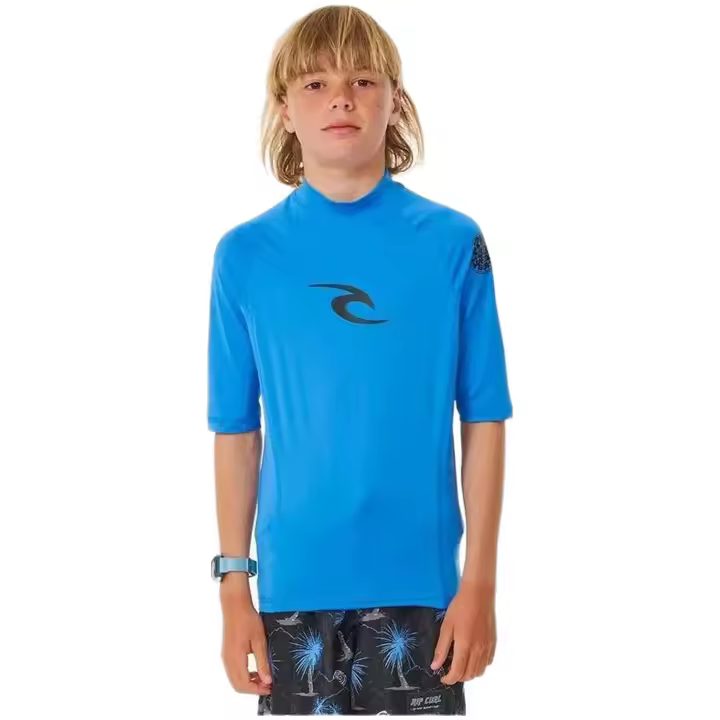 Camiseta de Manga Corta Rip Curl Brand Wave Upf para niños unisex en color azul - 1