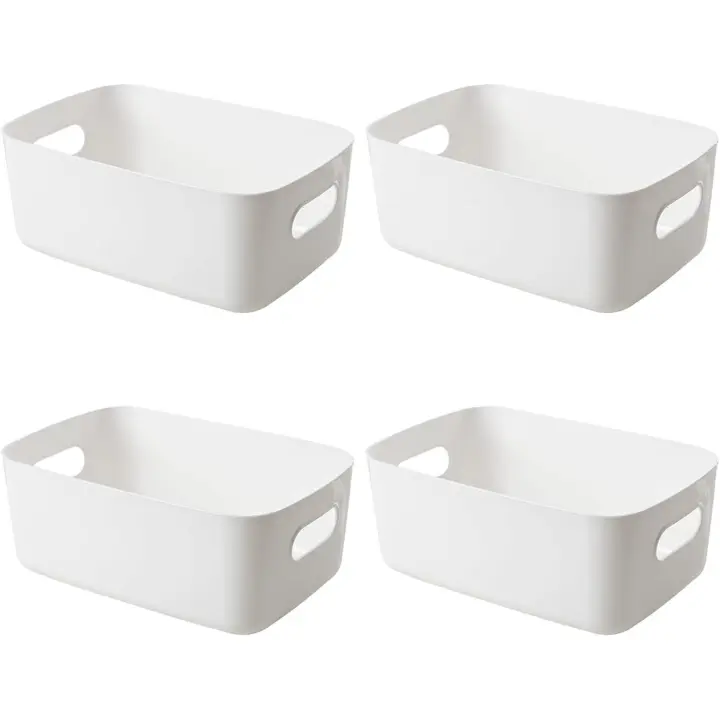 Cajas Organizadoras de Plastico,4pcs Cesta Duradera, Resistente, con Asas en Ambos Lados, Cajas Almacenaje para Estante de Cocina, Baño, Habitación de Los Niños, Armario (Blanca) - 1