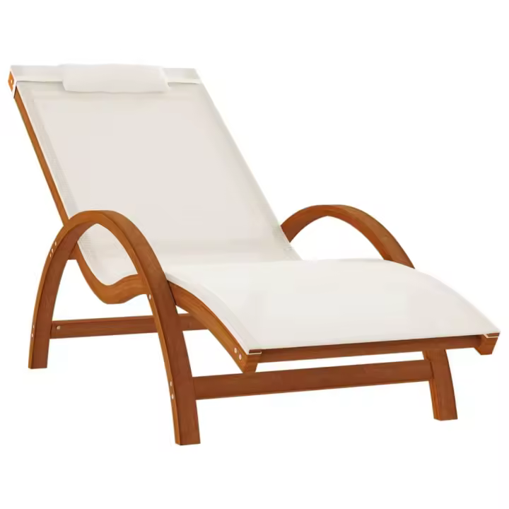 vidaXL Tumbona con cojín textilene y madera maciza de álamo Blanco, Gris, Sillas de Exterior Ideal para jardín, playa, piscina, terraza Tumbona Piscina Tumbonas Playa Tumbonas Jardín Exterior - 1