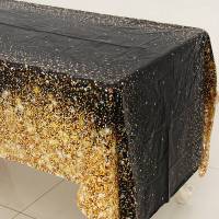 Mantel Negro Y Dorado Con Brillo Para Fiestas De Cumpleaños Y Bodas Decoración De Mesa En Tela Color Oro Y Rosa - details 1