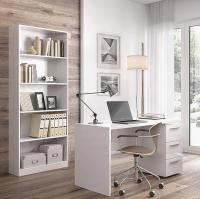 Meimon Estantería alta ESTIL de 5 baldas fijas en tablero de partículas melaminizado tipo E1 (18 mm), con trasera MDF lacado, cantos en PVC, tacos ABS protectores, acabado Blanco Artik, soporte total 50 kg, medidas 201x80x28 cm, diseño robusto y funcional - details 0