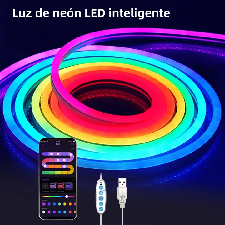 Tiras De Lámparas LED Neón 3/2/1M 5V Silicona Luz De Neón Ropa Sincronización De Música DIY APP MeRGBW Decoración De Pared Y Habitación - 1