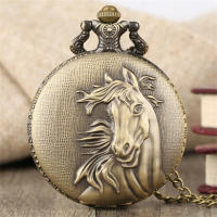 Reloj De Bolsillo Vintage Con Patrón De Caballo Gran Collar De Cuarzo Cara Digital Dial De Moda Y Casual Regalo Barato Unisex - details 0