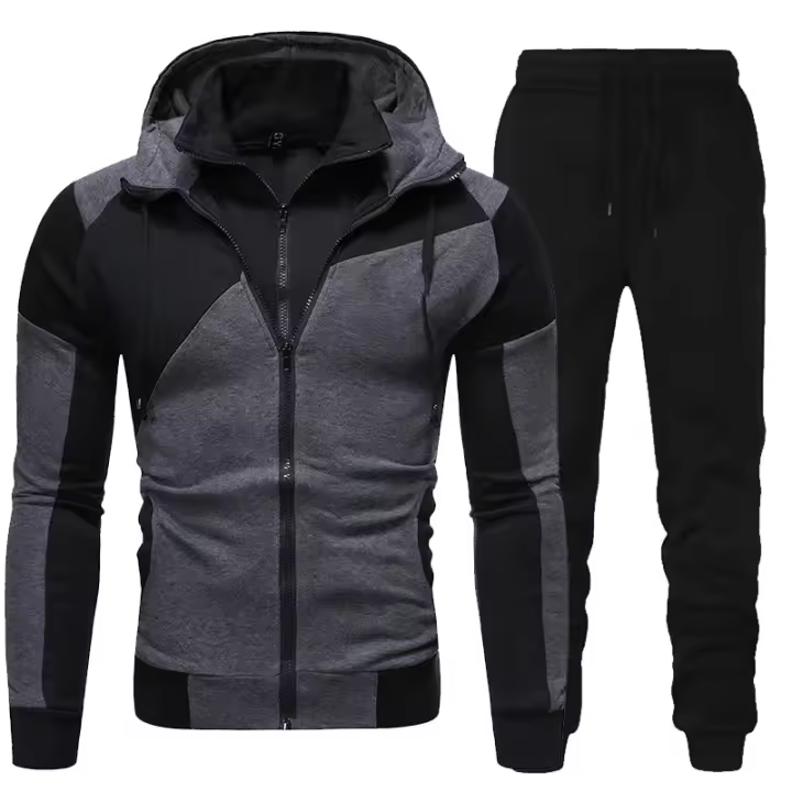 Traje De Deporte Casual Para Hombre Con Capucha Y Cremallera Pantalones Y Sudadera 2 Piezas Running Fitness Otoño E Invierno - 1