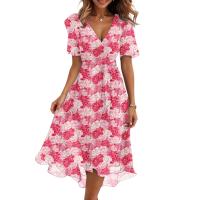 Vestido Casual De Moda Para Mujer Con Cuello En V Manga Corta Volante Vintage Impresión A-Line De Pierna Larga Estilo Italiano - details 3