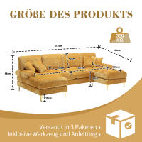 Sofá Moderno Grande de chenilla en forma de U with Doble reclinable para Salón, dormitorio, oficina, Apartamento, Casa de Campo y Sala de estar junto al fuego, Mostaza - details 0