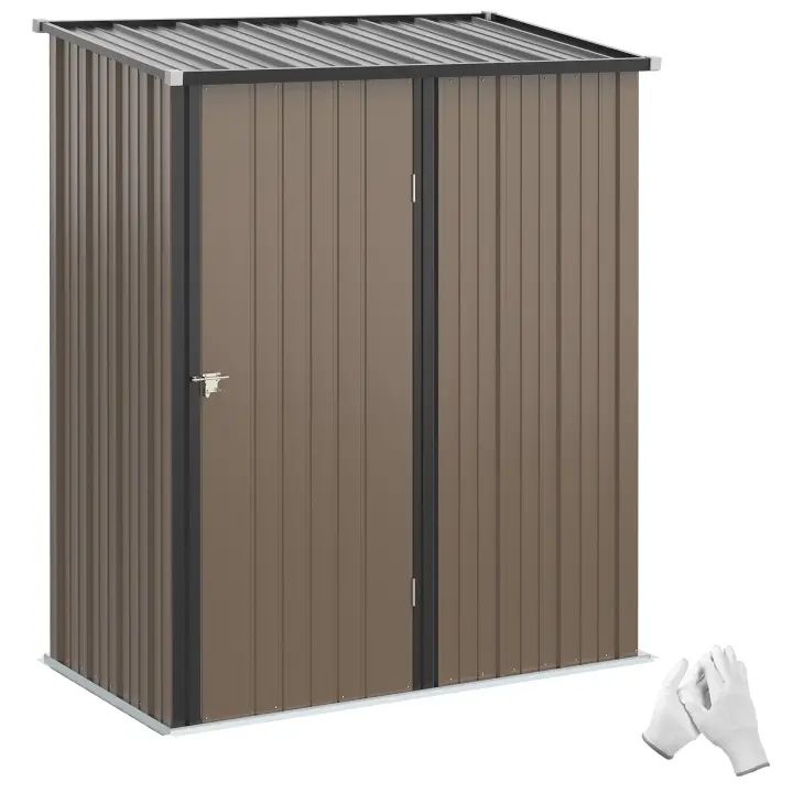 Outsunny Cobertizo de Jardín Exterior 1,34 m² 161,5x94,5x196 cm Caseta de Jardín Exterior Metálica con 1 Puerta y Cerradura para Almacenamiento de Herramientas para Patio Terraza Marrón - 1