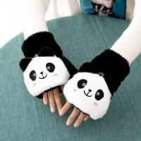 Guantes De Piel De Conejo Y Gato Para Mujer Guantes De Invierno De Plush Cálidos Y Suaves Medio Dedo Flexibles Y Gruesos - details 32