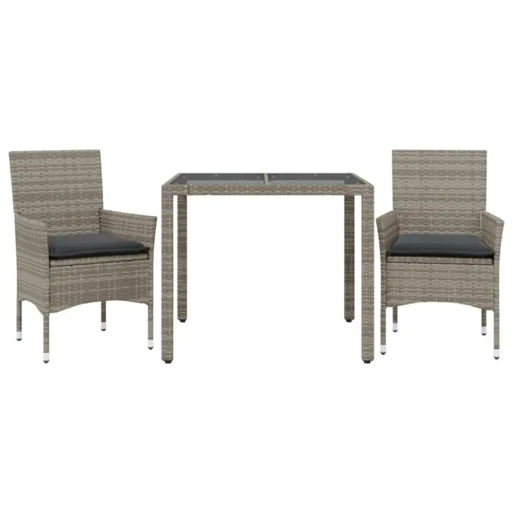 vidaXL Set comedor jardín 3 pzas y cojines ratán sintético vidrio gris - 1