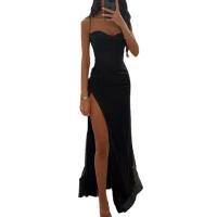 Vestido Largo De Fiesta Para Mujer Tallas S-XL Sin Mangas Con Espalda Descubierta Color Sólido Ajustado Con Abertura Casual Polyester - details 6