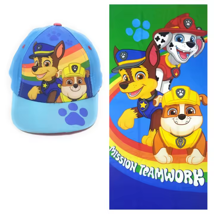 Toalla Patrulla Canina Playa o Piscina + Gorra Patrulla Canina para Niños | Pack de Gorra y Toalla Paw Patrol | Gorra Ajustable y Toalla Patrulla Canina   |  Toalla Patrulla Canina para Niños - 1